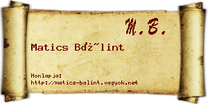 Matics Bálint névjegykártya